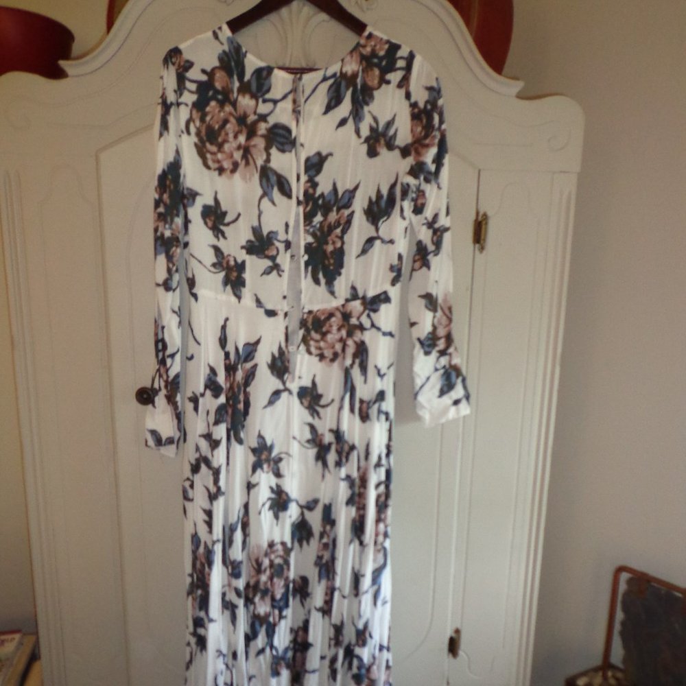 FIRM Free People First Kiss Asymmetrical Maxi Dress S/P 3/4 Sleeve Floral Lined - Picture 7 of 16
